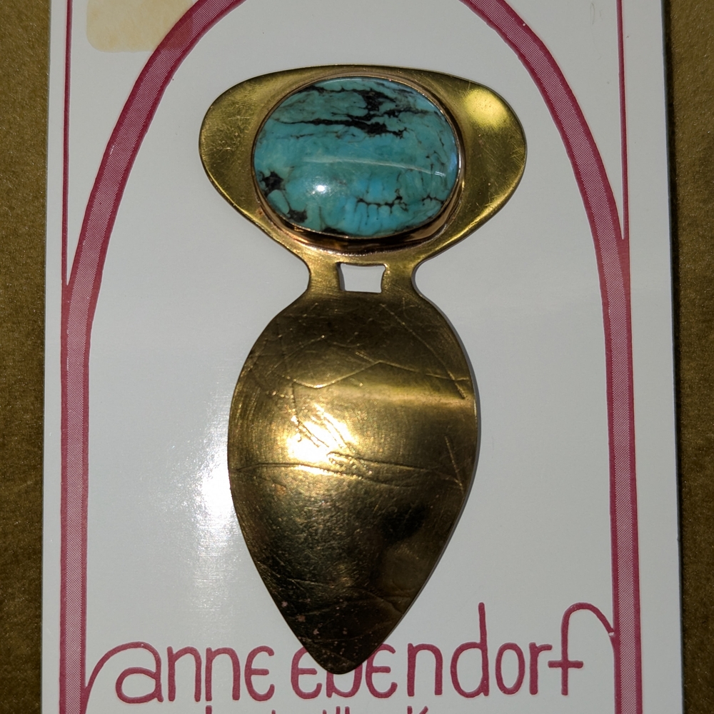 Handcrafted Golden and African Turquoise Brooch